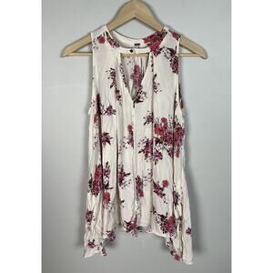 Free People Snap Out Of It Swing Tunic Dress Ivory Floral Size XS Rayon Women’s
